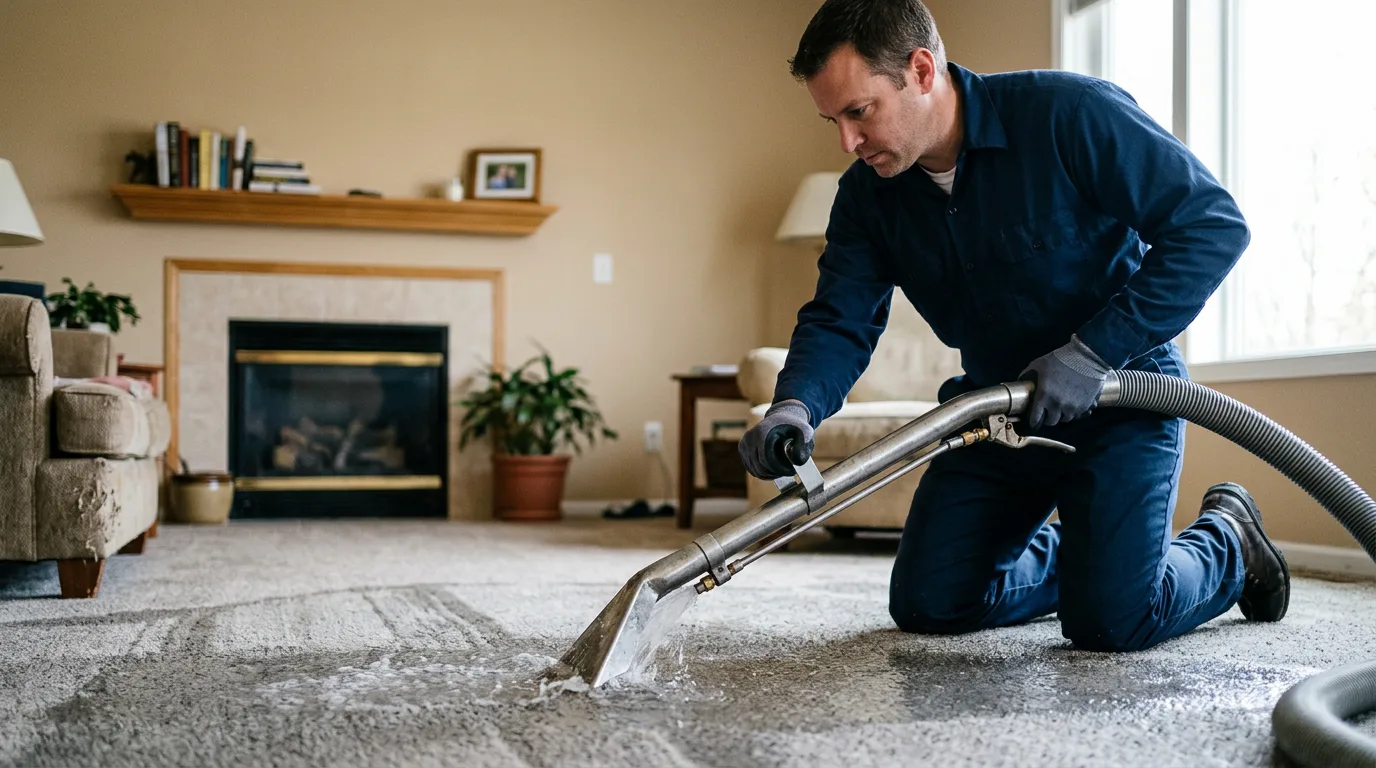 Water damage restoration technician working near Fostoria, IA